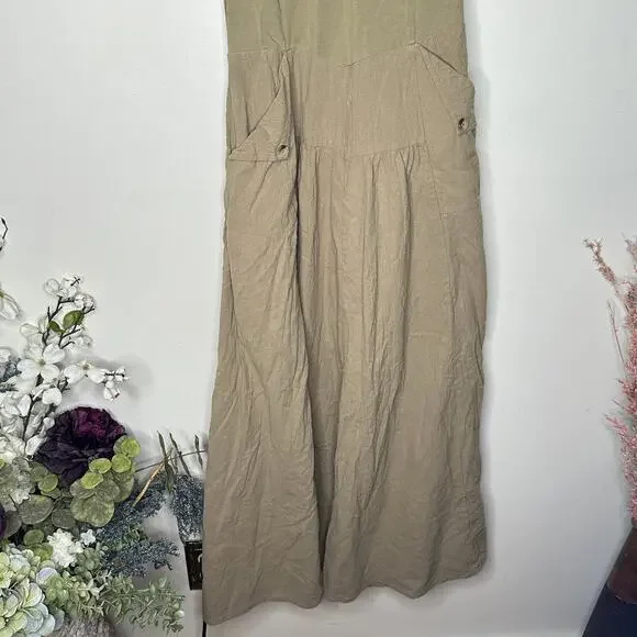 FREE PEOPLE Soledad Maxi Dress Khaki Tan Beige Sz M {3Z26} - Picture 6 of 10